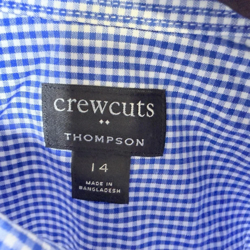 Crewcuts J.Crew Boys Thompson Gingham Button Down Shirt Blue White Size 14